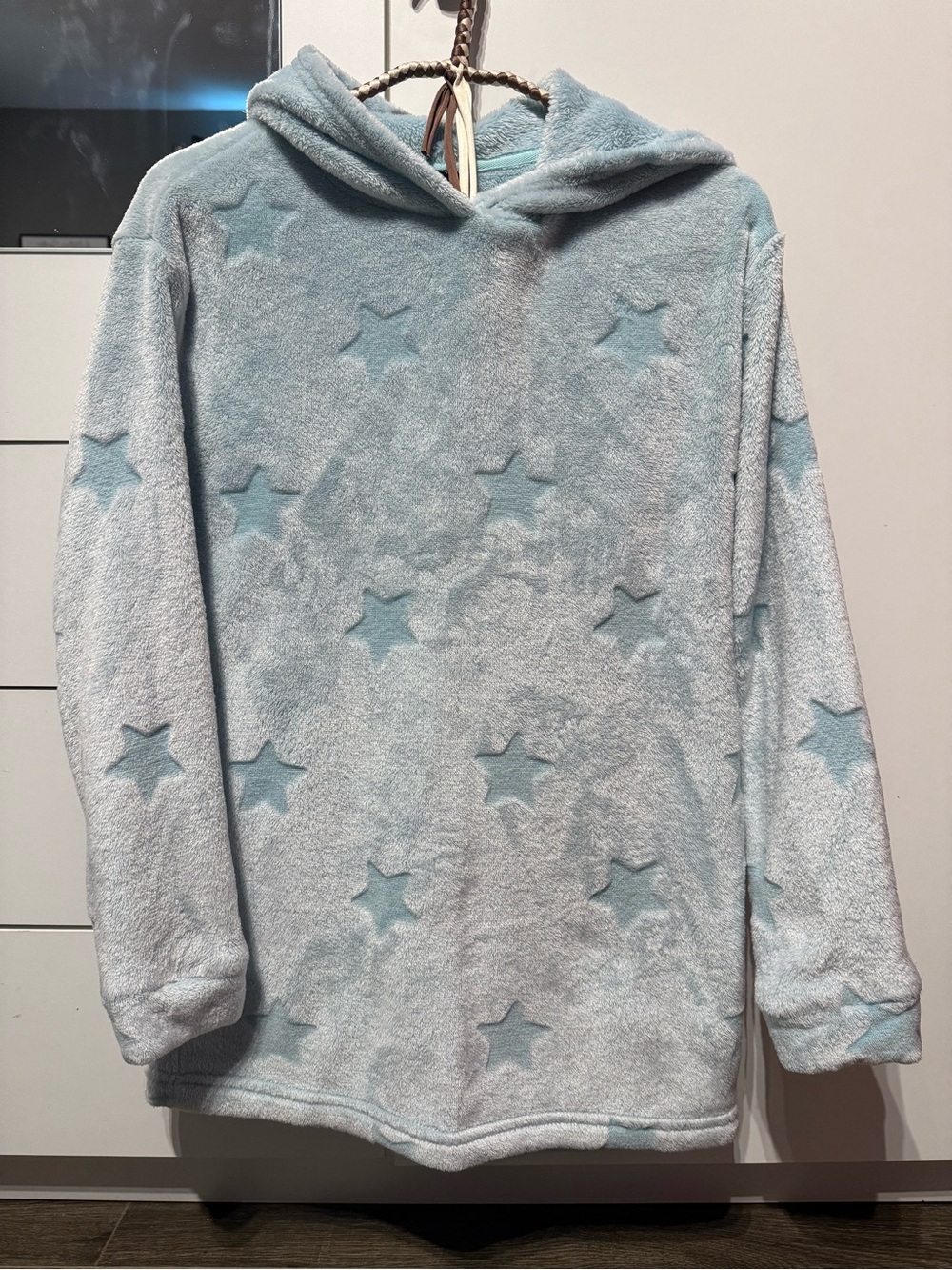George Plush Hooded Pullover in Light Blue